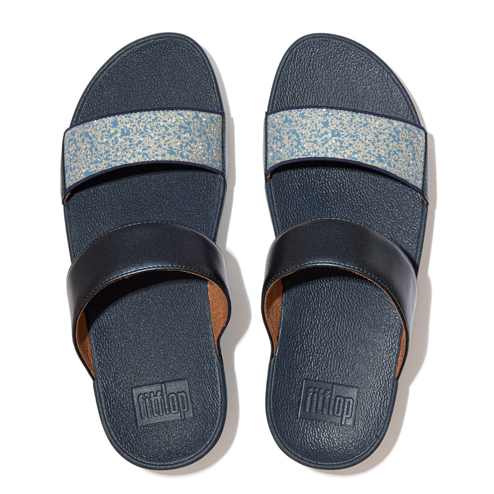 Fitflop Womens Slides Navy - Lulu Shimmer Splash - SL3694752